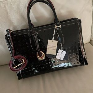 Arcadia #2029. Made in Italy Tote/Shoulderbag BLACK Satchel